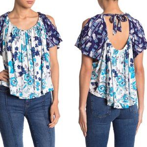 Free People XS Baja Babe Cold Shoulder Open Back Tie Floral Top